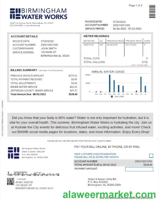 UNITED KINGDOM BIRMINGHAM WATER utility bill Word and PDF template